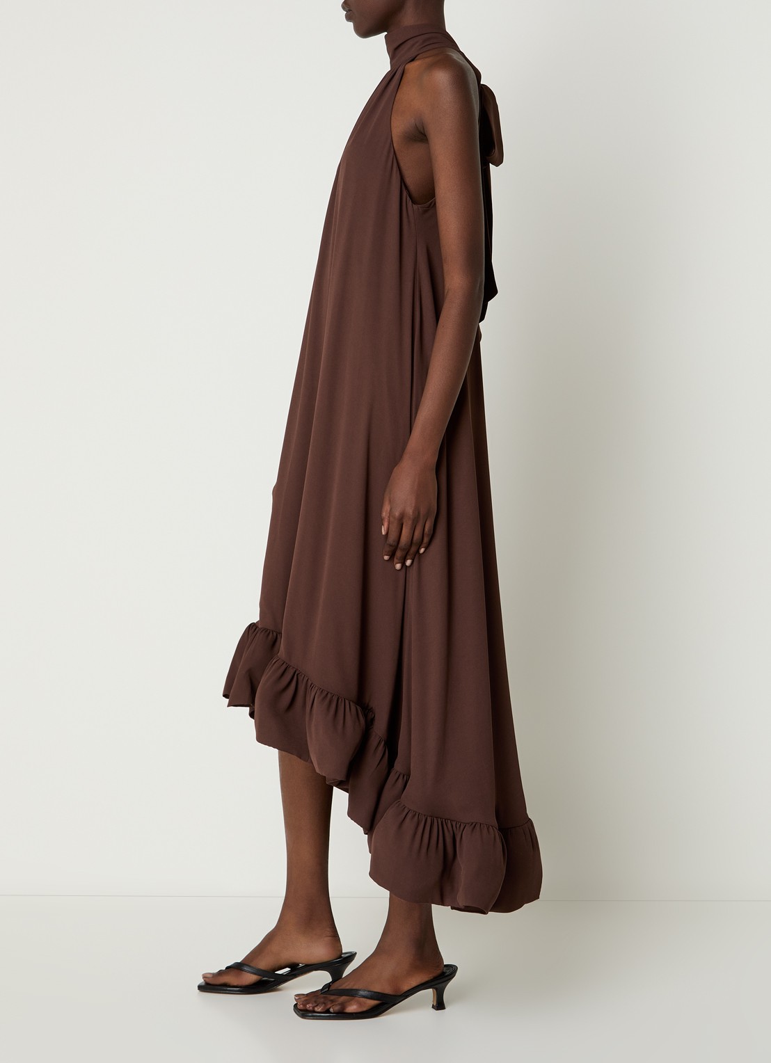 Malina Sabrina midi jurk met volant - voorkant 4 bruin