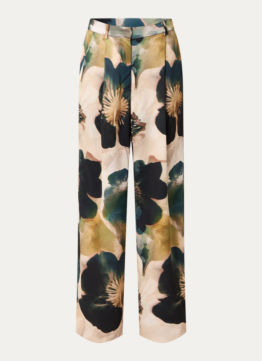 Malina Sarah high waist wide leg pantalon van satijn - voorkant 2 creme