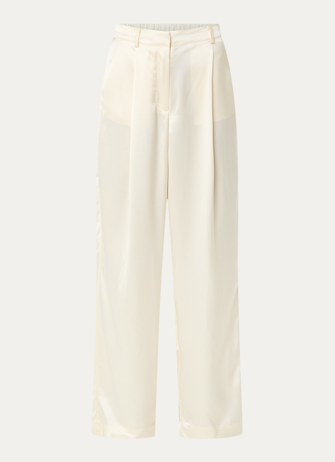 Malina Sarah high waist wide leg pantalon van satijn - voorkant 2 vanillegeel
