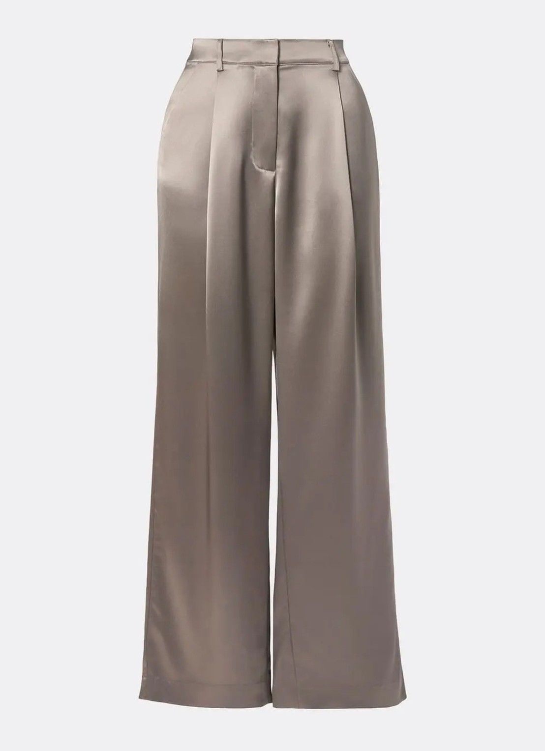 Malina Sarah high waist wide leg pantalon van satijn - voorkant grijs