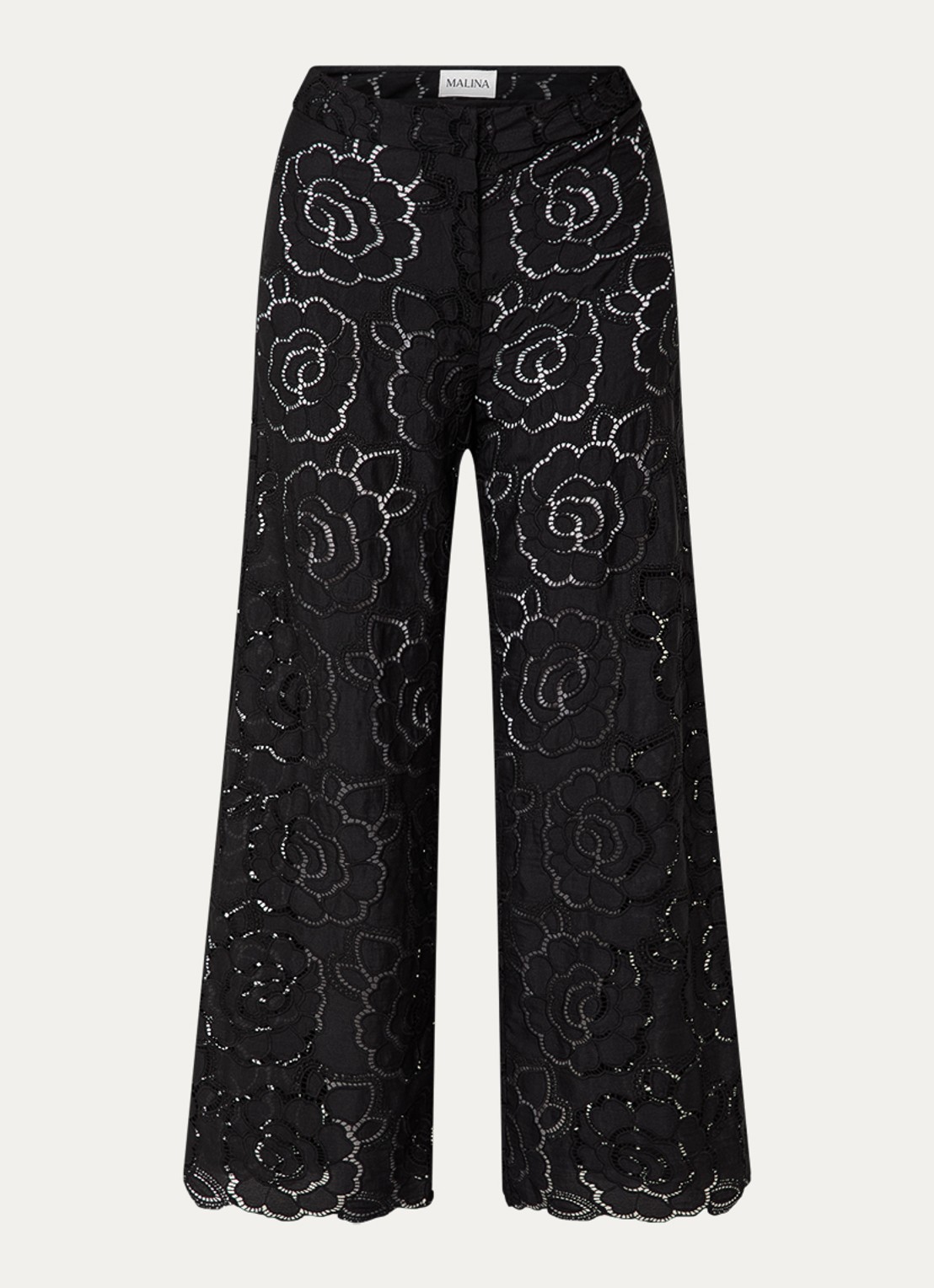 Malina Stacey high waist wide fit broek met broderie - voorkant 3 zwart