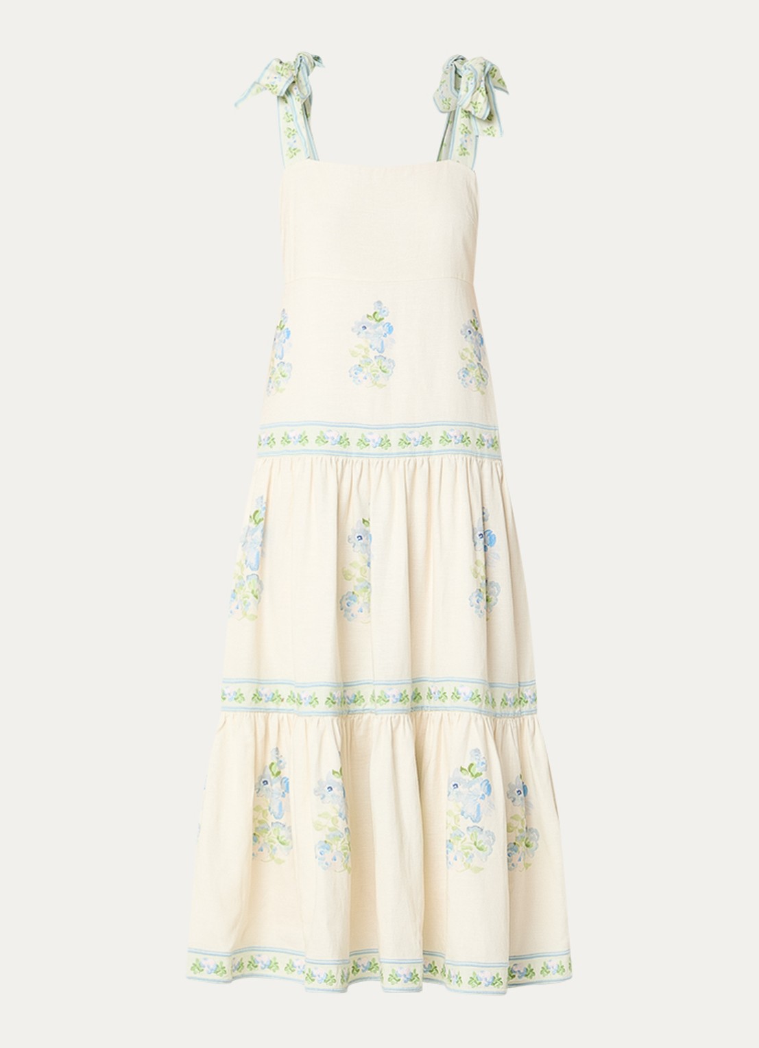 Malina Stefania midi jurk in linnenblend met bloemenprint - voorkant 3 beige