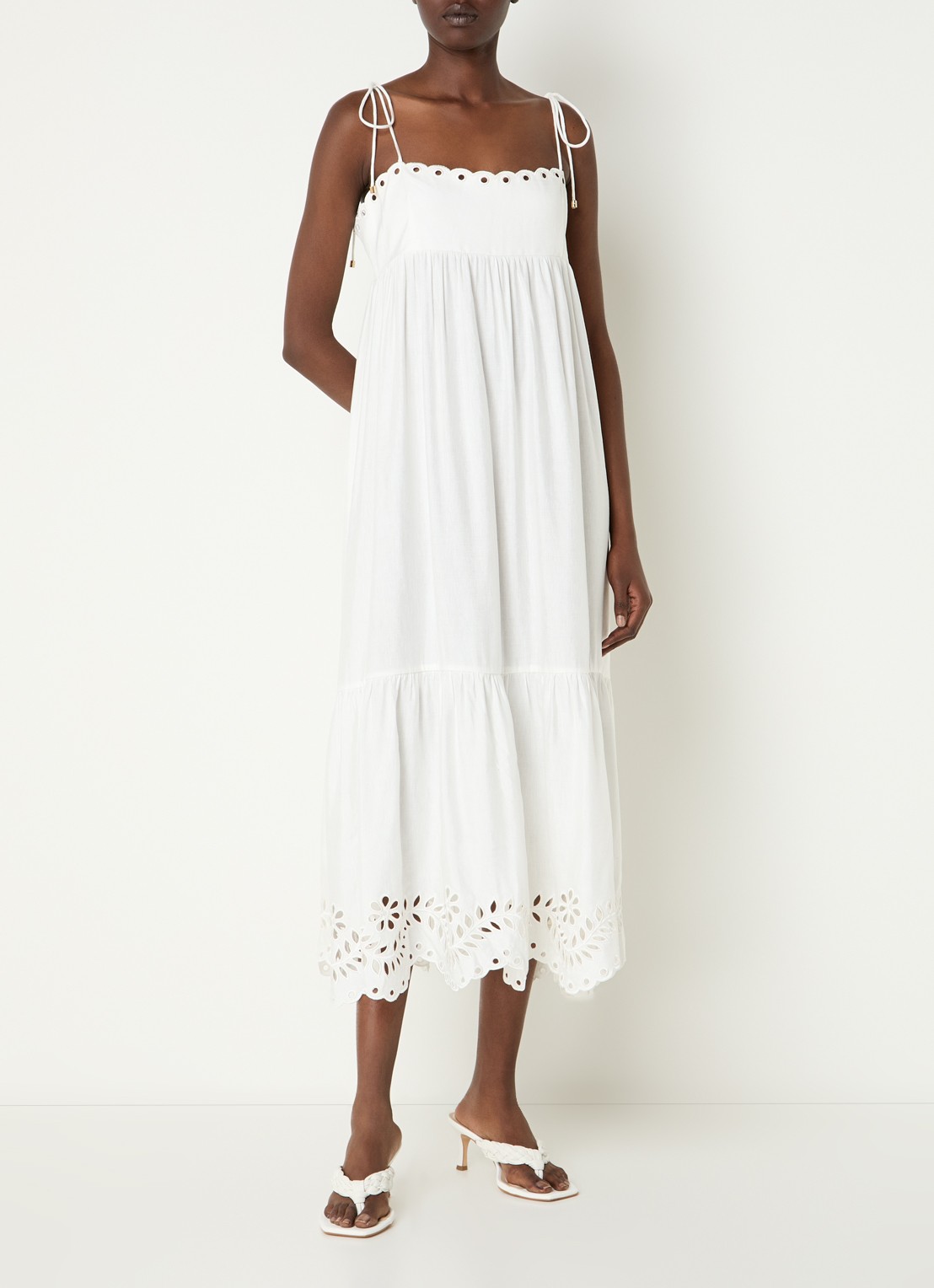 Malina Vilda midi jurk met broderie - detail wit