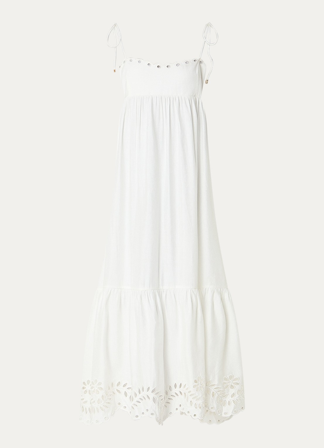 Malina Vilda midi jurk met broderie - voorkant 2 wit