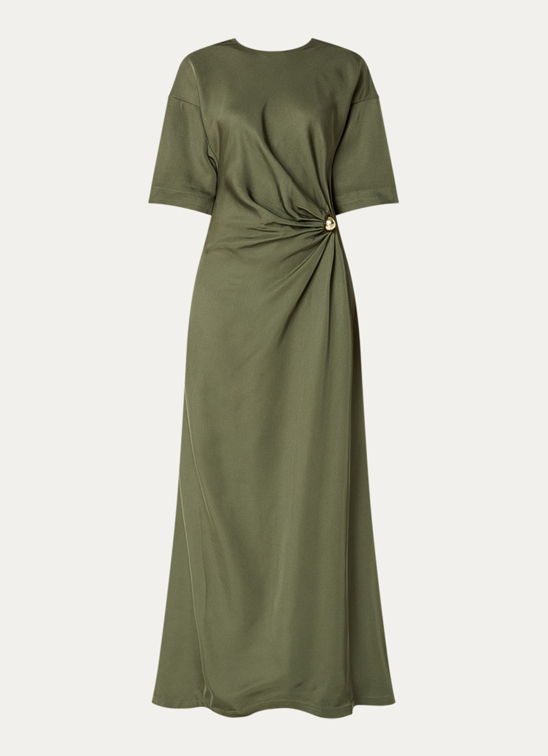 Malina Zilla maxi jurk met gedrapeerd detail - voorkant 3 olijfgroen