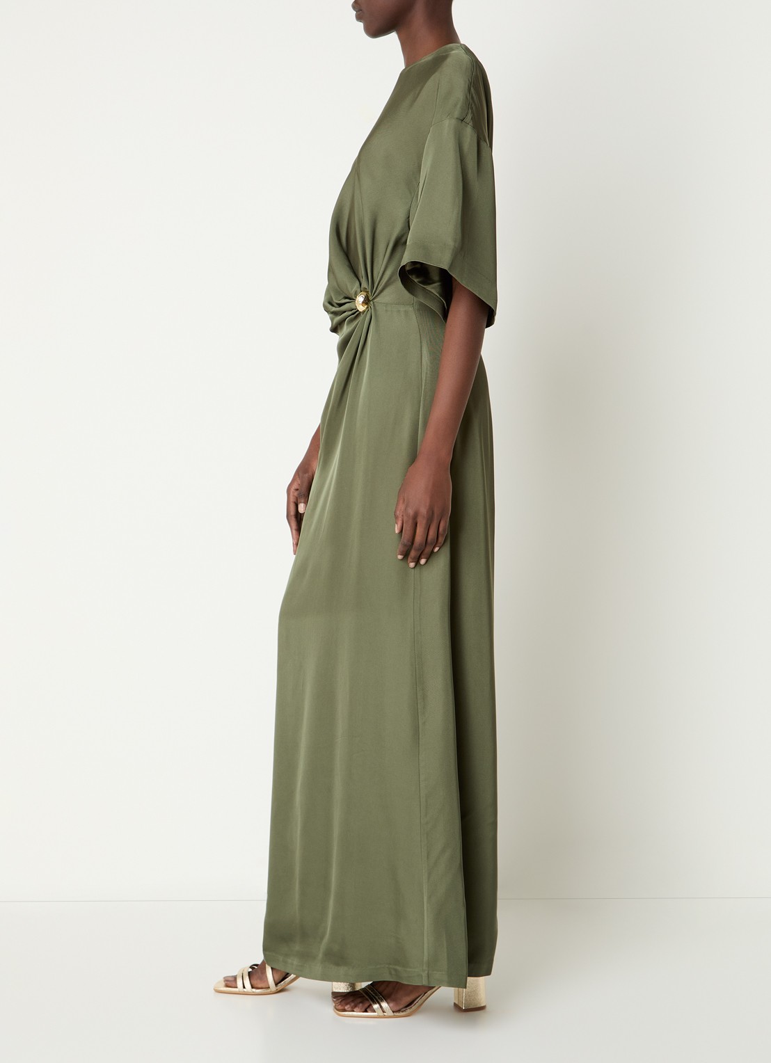 Malina Zilla maxi jurk met gedrapeerd detail - voorkant 4 olijfgroen