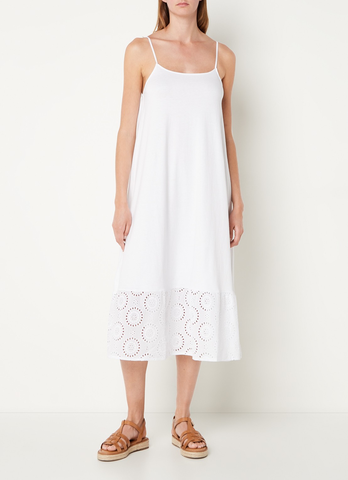 Mango Dina midi jurk met broderie  - voorkant 2 wit