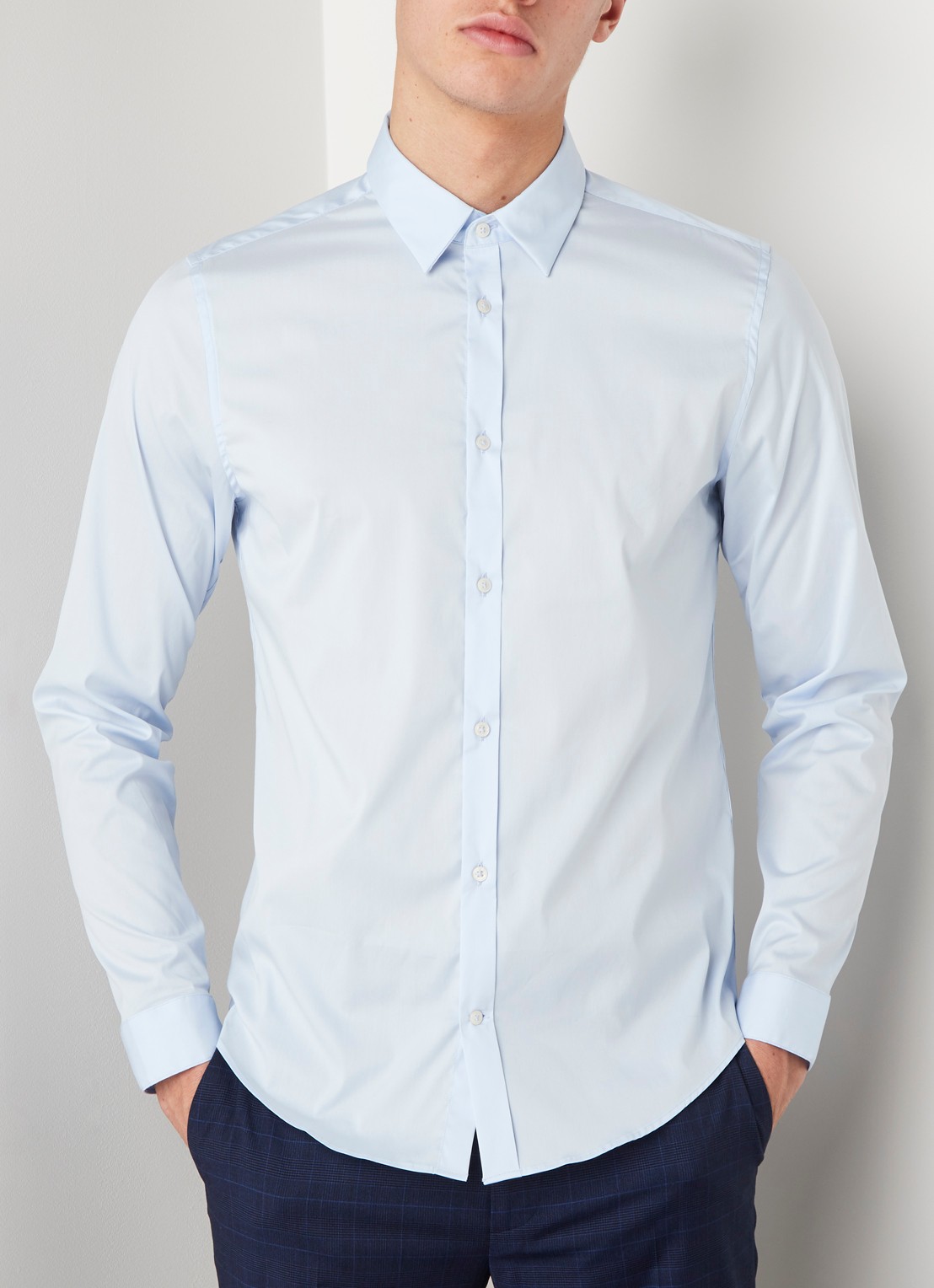 Mango Emotion super slim fit overhemd  - detail lichtblauw