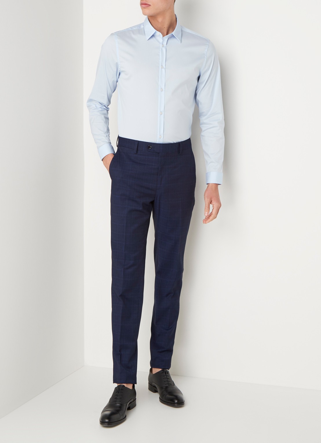 Mango Emotion super slim fit overhemd  - voorkant 4 lichtblauw