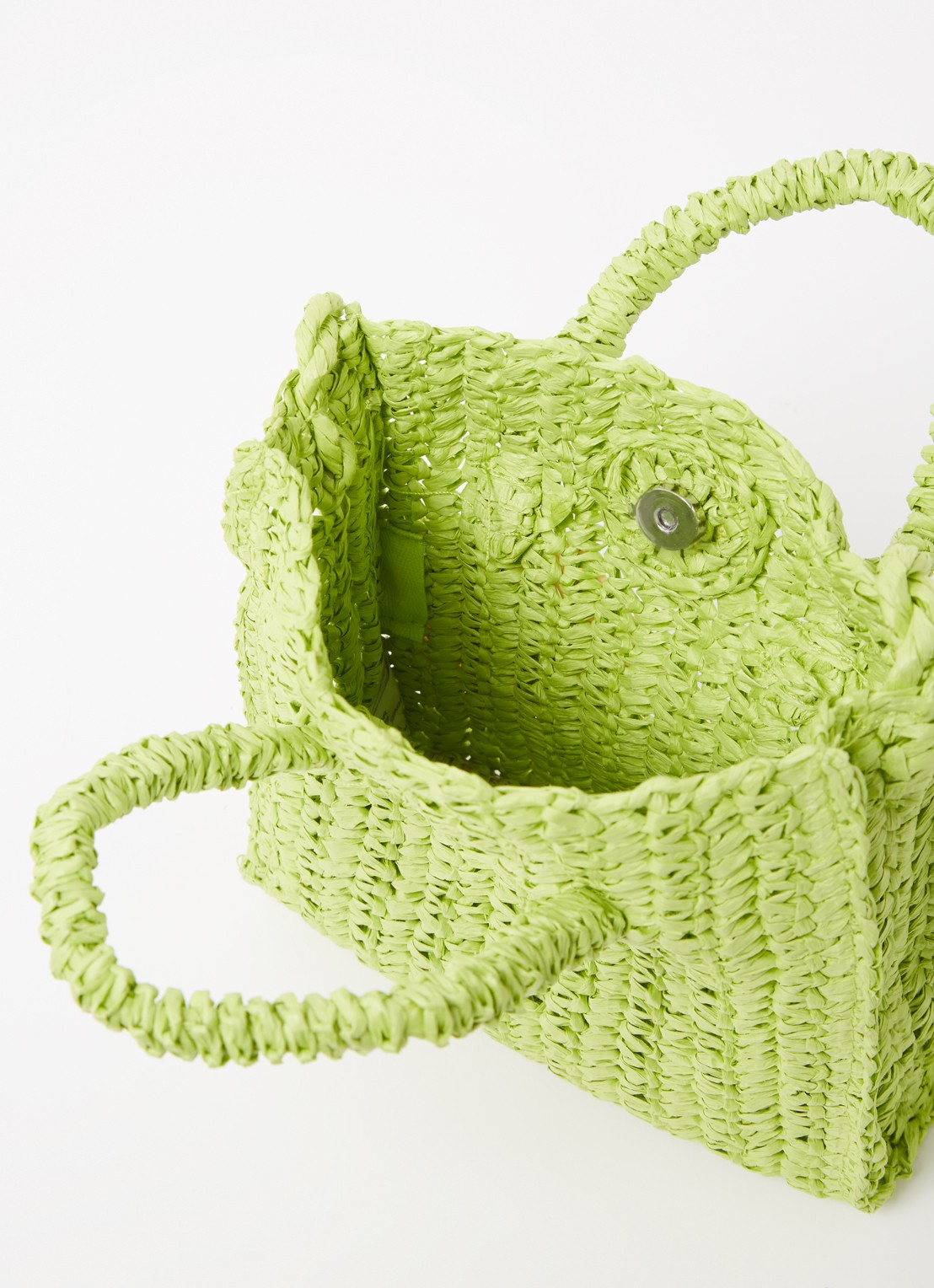 Mango Fez handtas van stro - detail lime