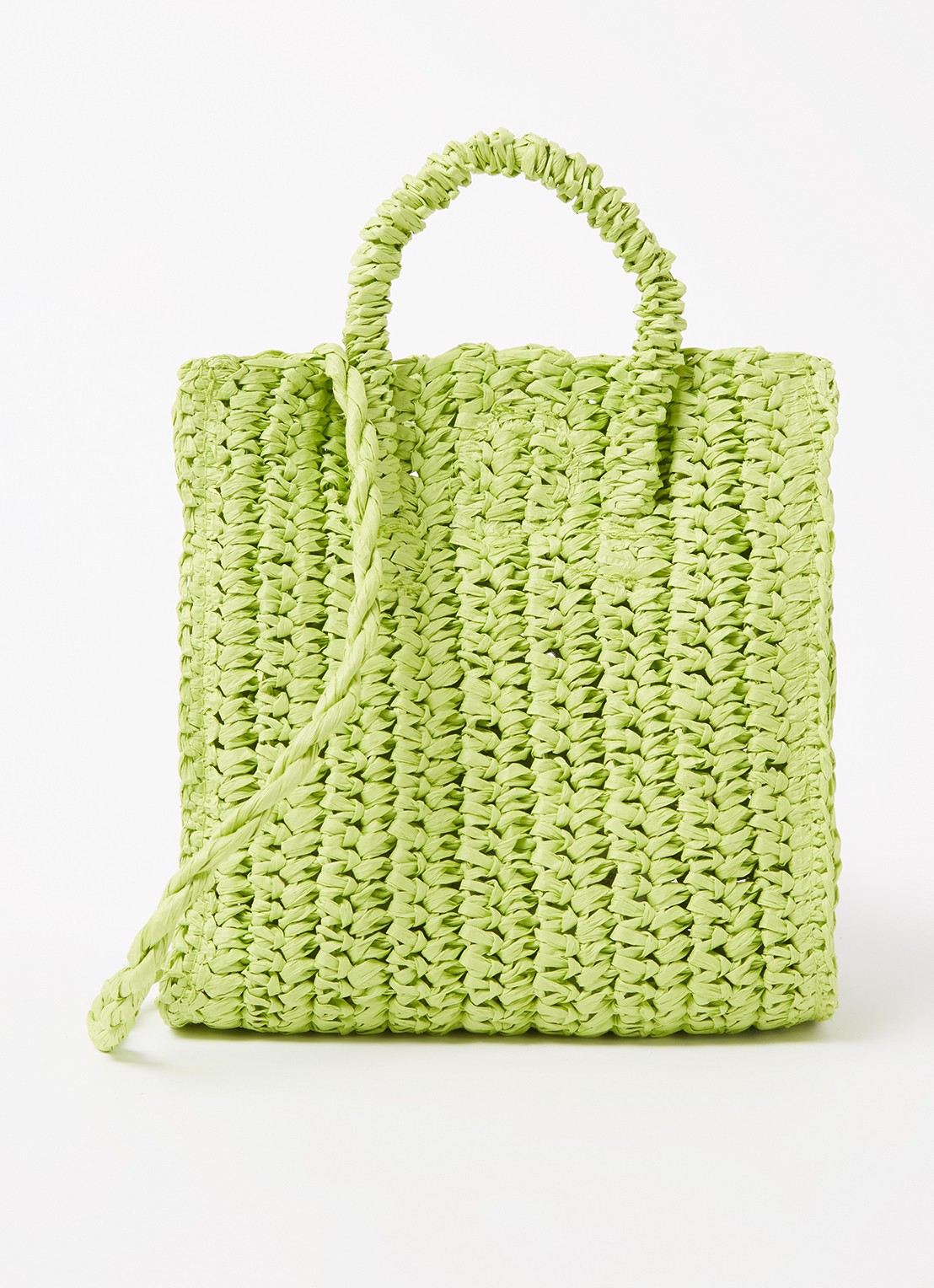 Mango Fez handtas van stro - voorkant 4 lime