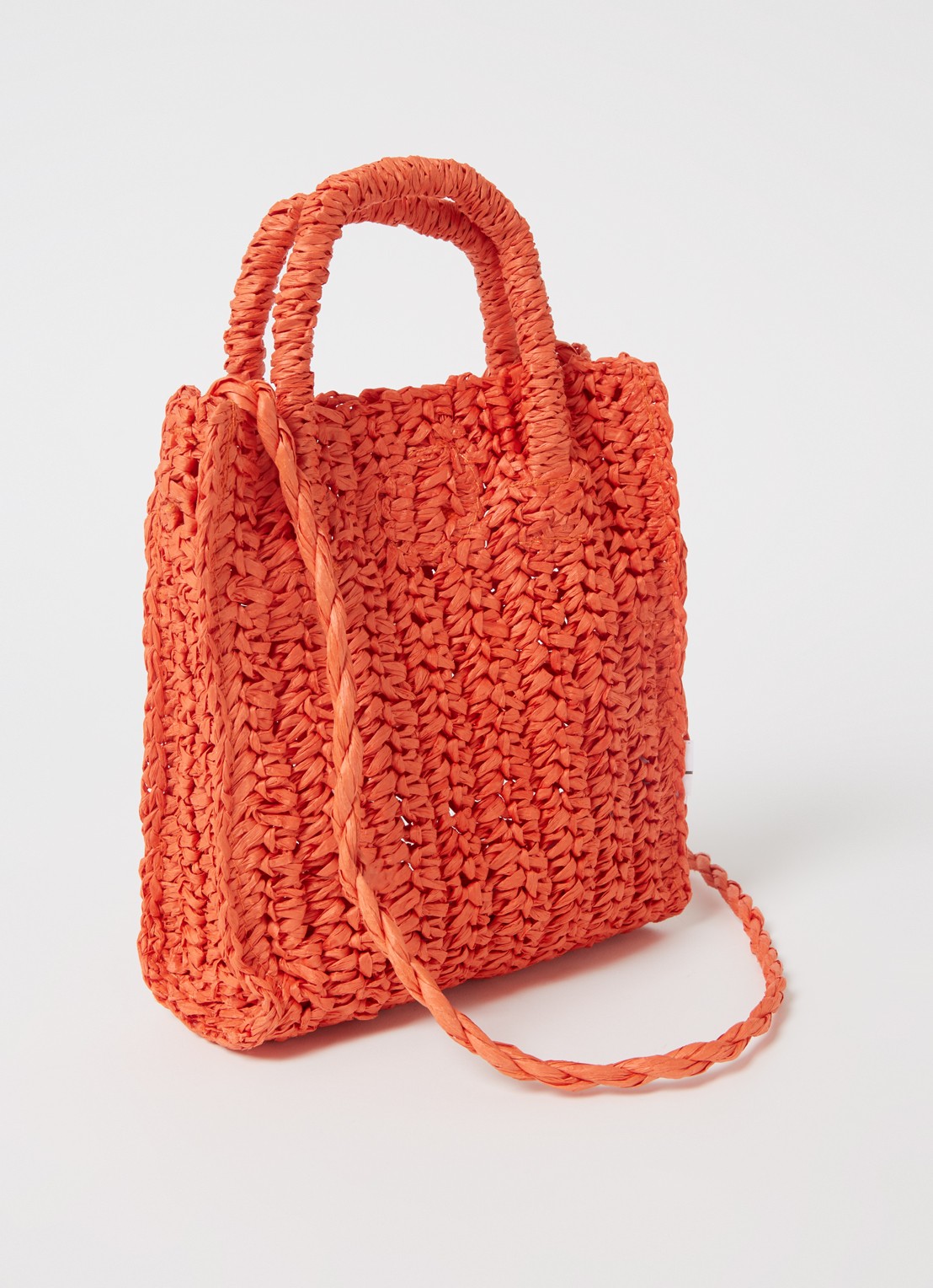 Mango Fez handtas van stro - achterkant 3 orange