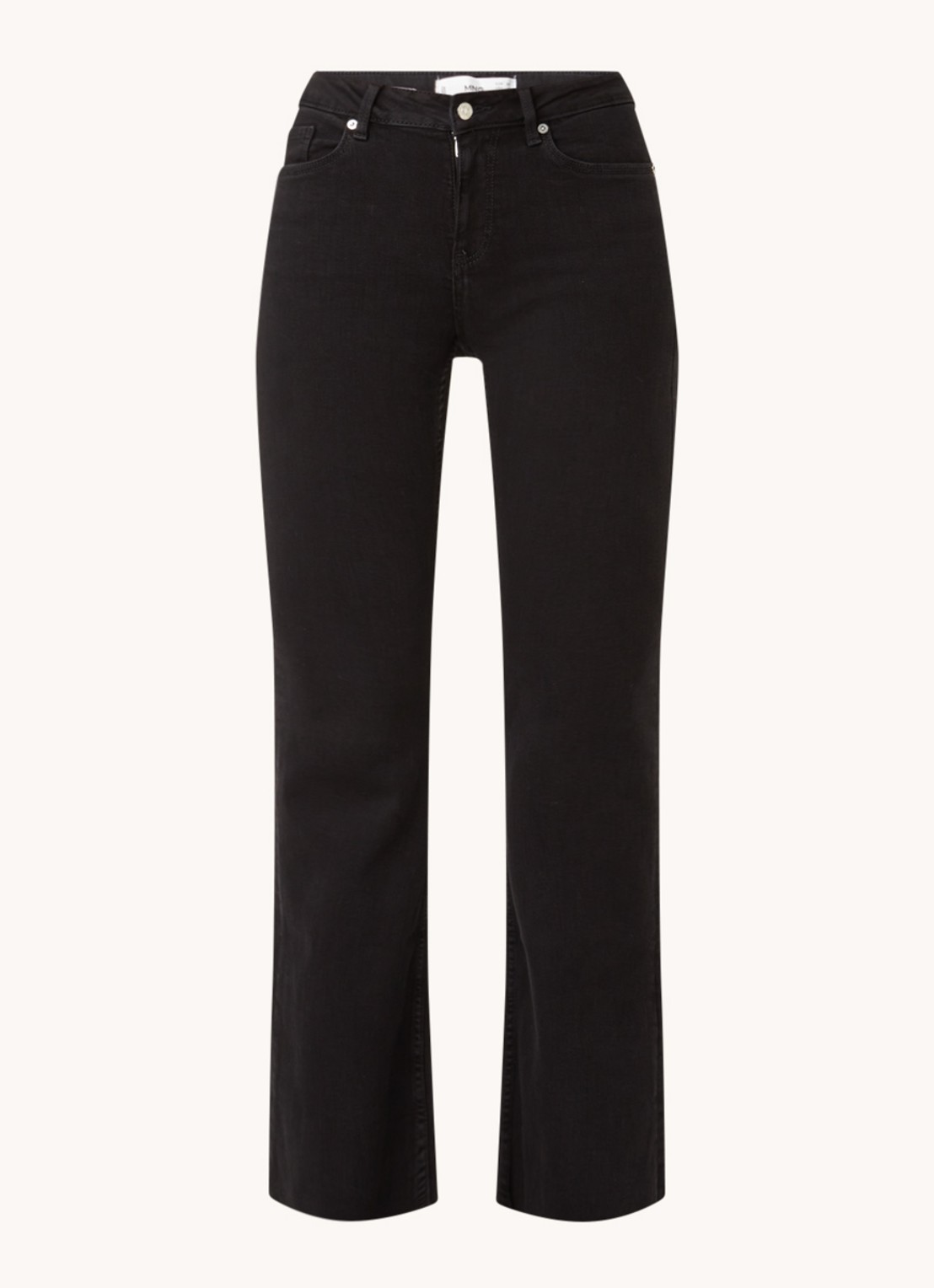 Mango Flare mid waist flared fit jeans met gerafelde zoom - voorkant 2 zwart