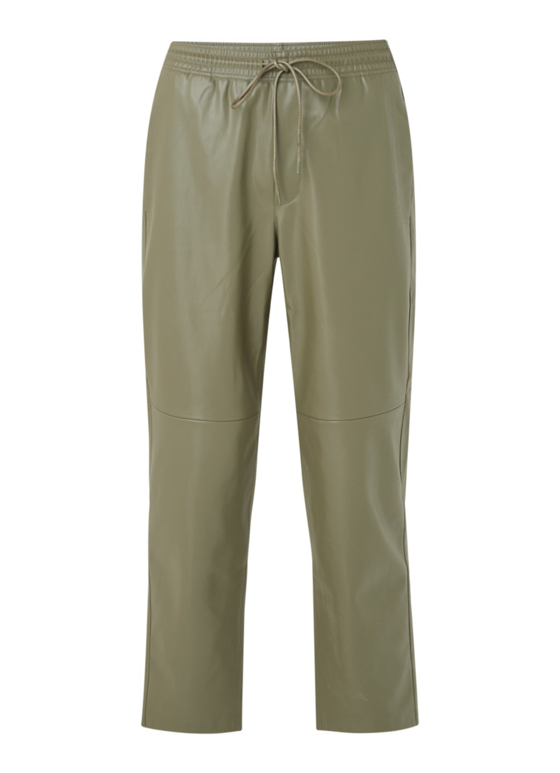 Mango High waist loose fit cropped pantalon van imitatieleer - voorkant 3 khaki