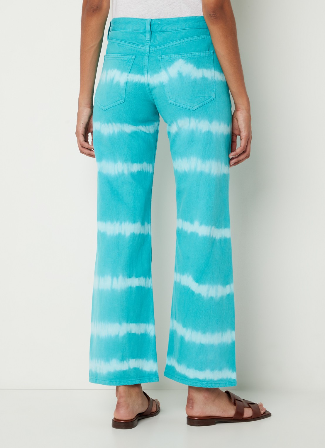 Mango Ibiza mid waist wide fit jeans met tie-dye dessin - achterkant 5 turquoise