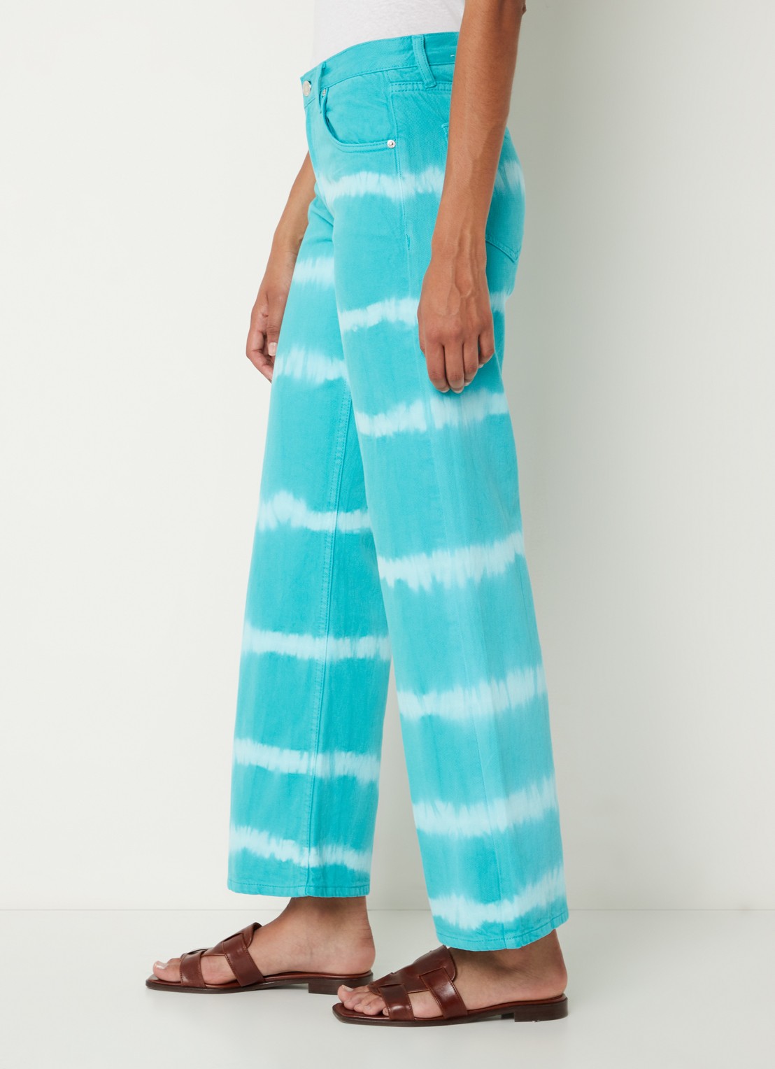 Mango Ibiza mid waist wide fit jeans met tie-dye dessin - detail 2 turquoise