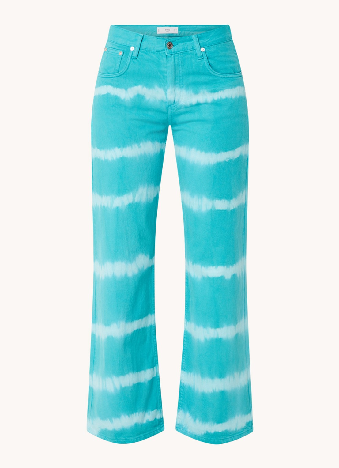 Mango Ibiza mid waist wide fit jeans met tie-dye dessin - voorkant 3 turquoise