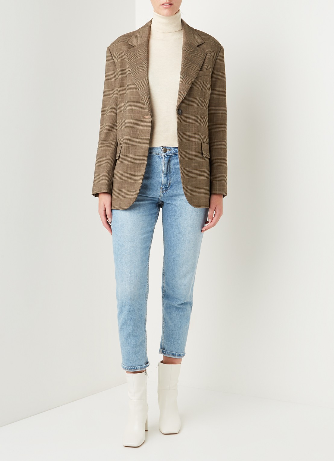 Mango James blazer met ruitdessin - voorkant 3 bruin