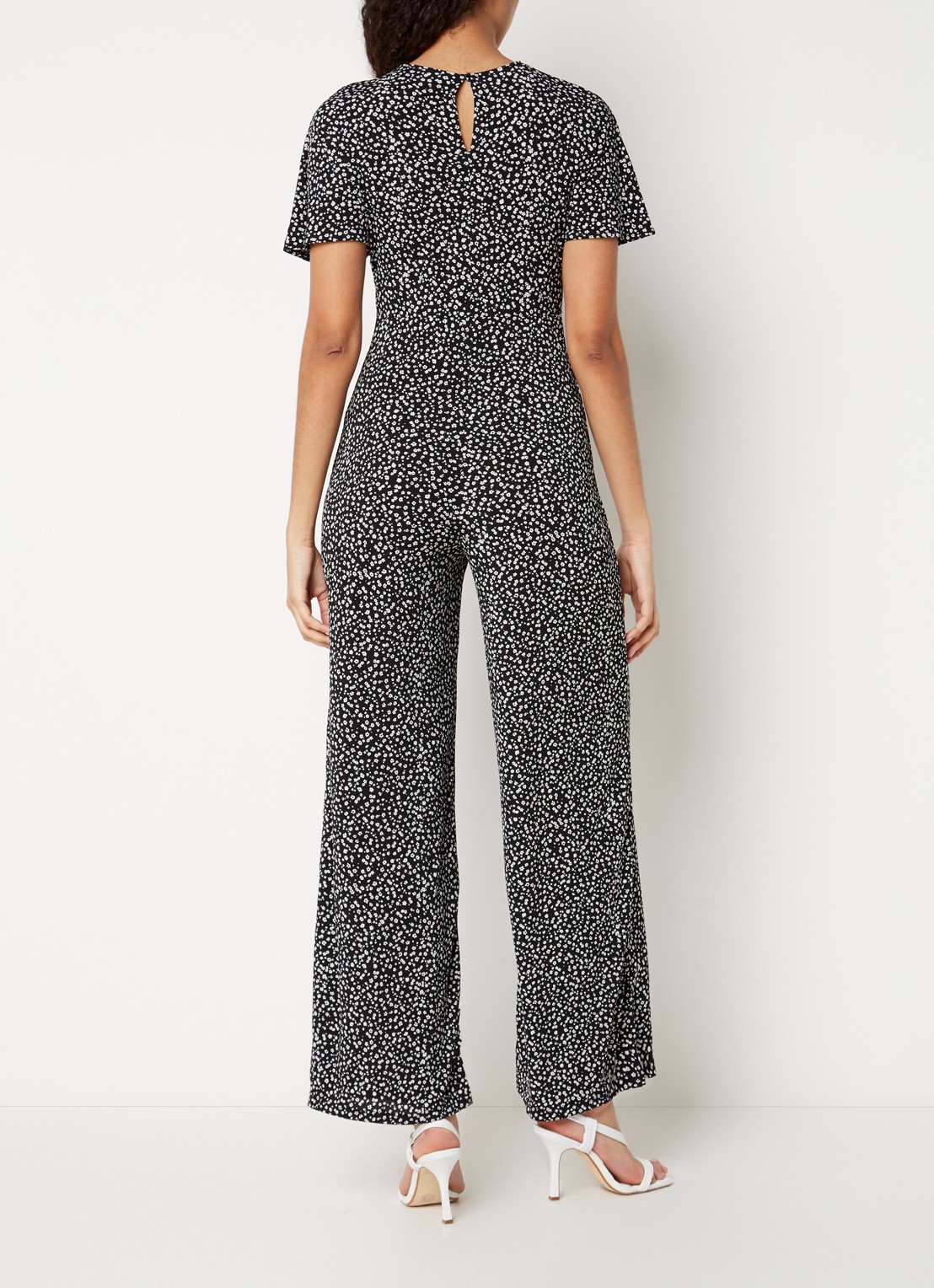 Mango Manzan wide fit jumpsuit van jersey met bloemenprint - achterkant 4 zwart
