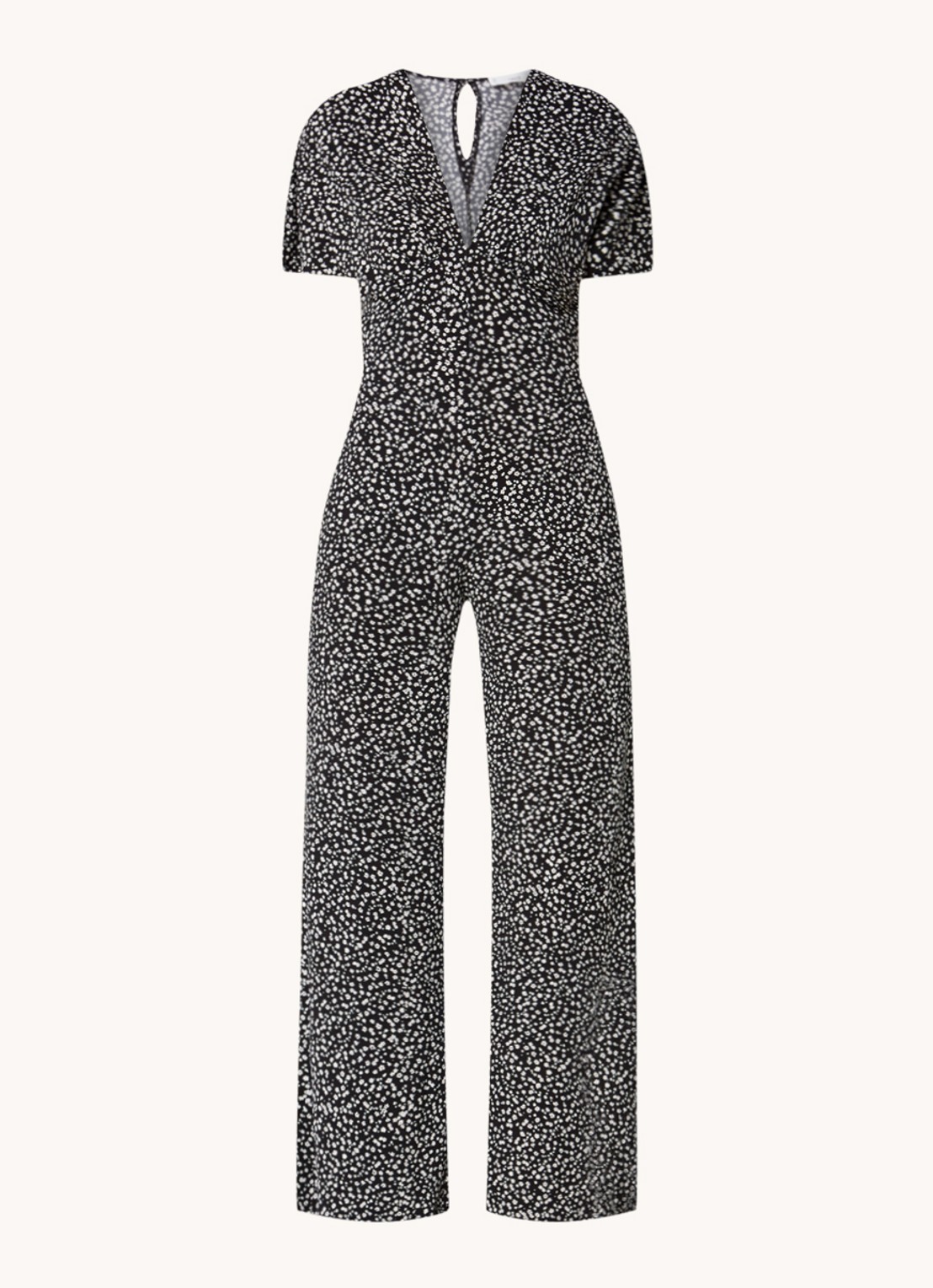 Mango Manzan wide fit jumpsuit van jersey met bloemenprint - voorkant zwart