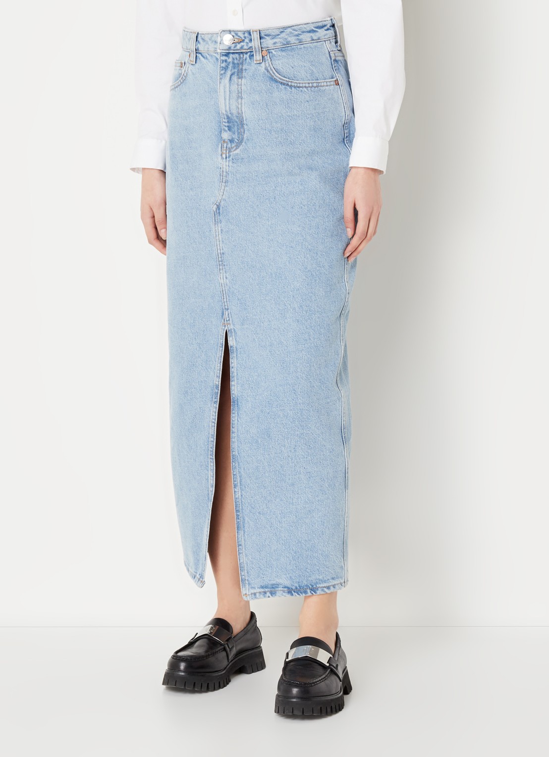 Mango Matilda rok van spijkerstof met lichte wassing - detail 3 indigo