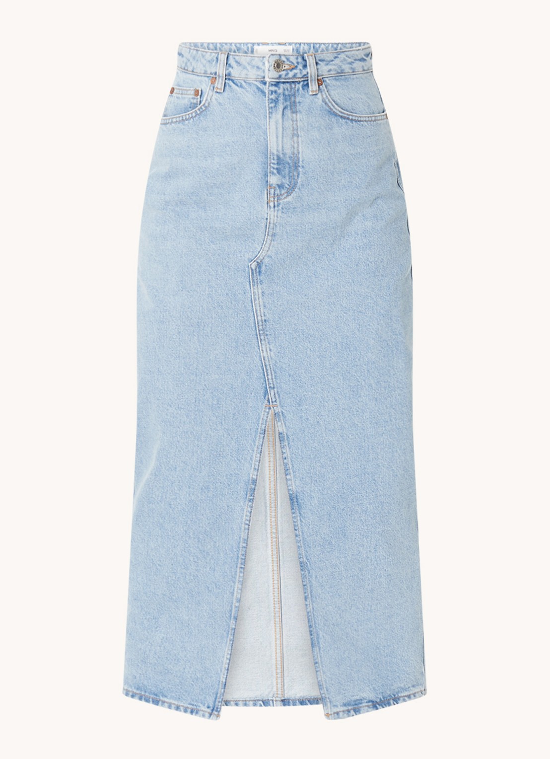 Mango Matilda rok van spijkerstof met lichte wassing - voorkant indigo