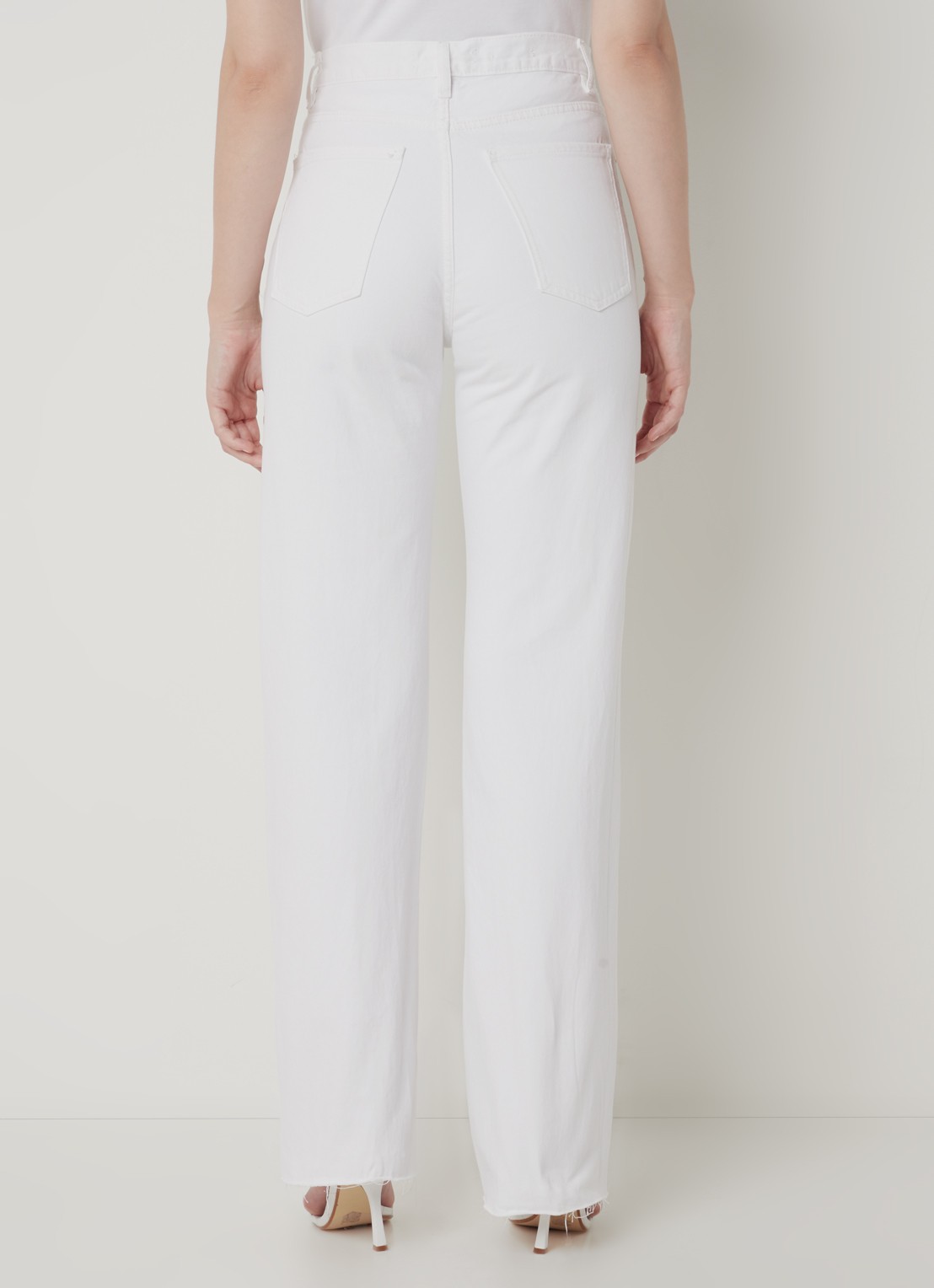 Mango Nora high waist straight leg jeans met gerafelde zoom - achterkant wit
