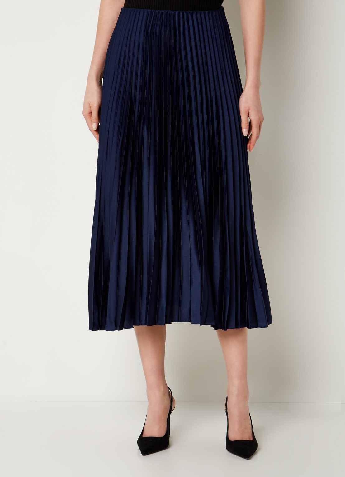 Mango Plisado midirok van satijn met plissé - detail 4 donkerblauw