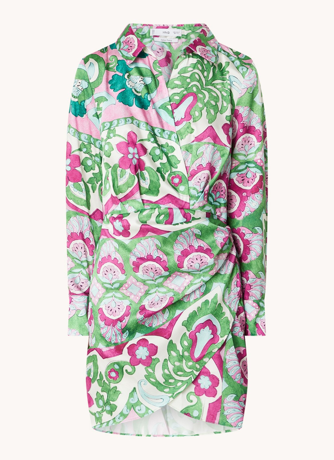 Mango Sandy mini jurk van satijn met bloemenprint - voorkant 2 groen