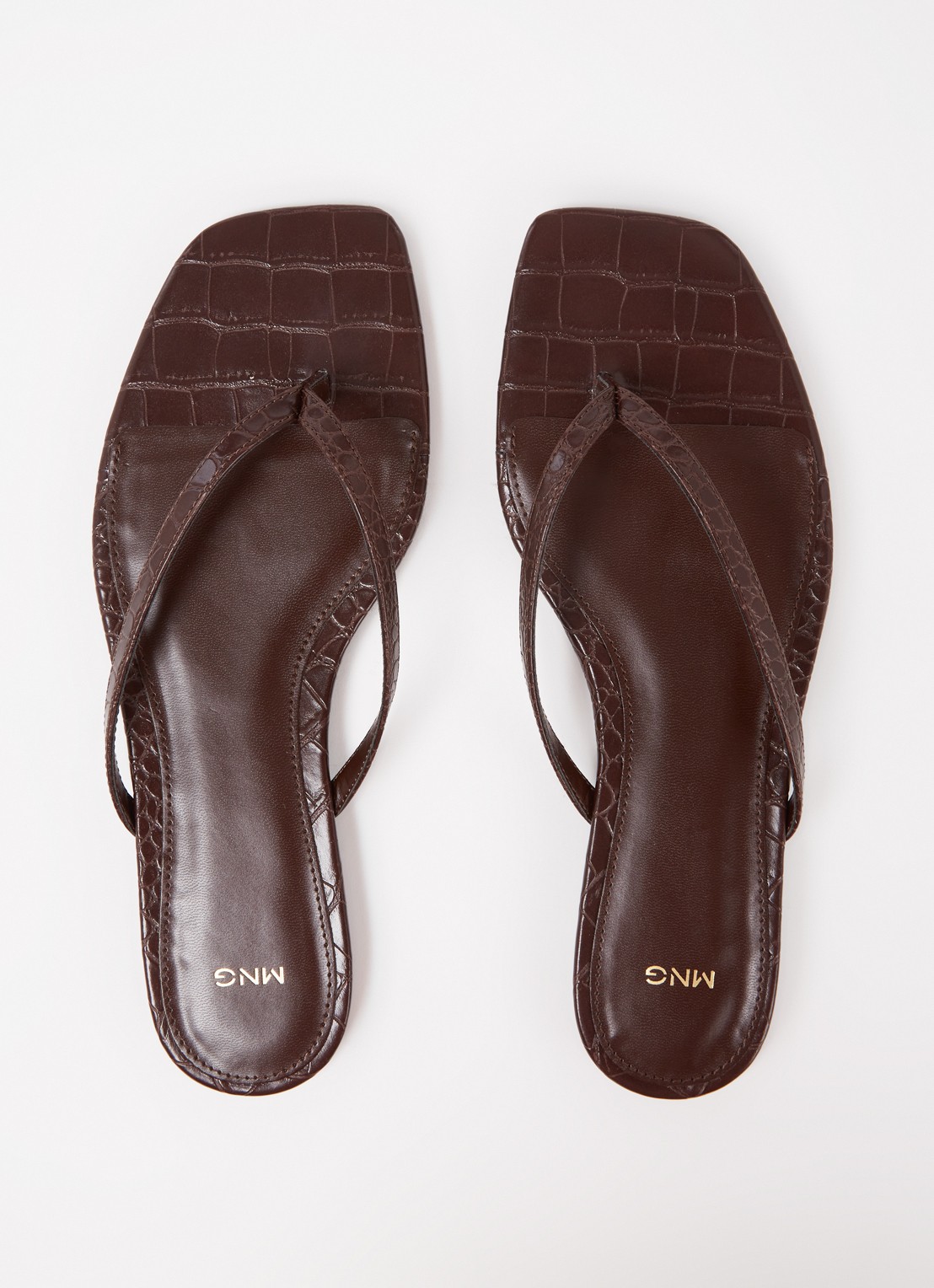 Mango Tutti slipper met crocostructuur  - detail 3 donkerbruin