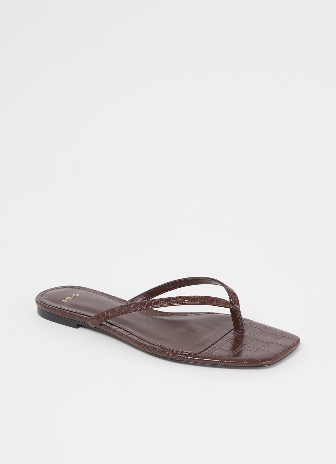 Mango Tutti slipper met crocostructuur  - voorkant 5 donkerbruin