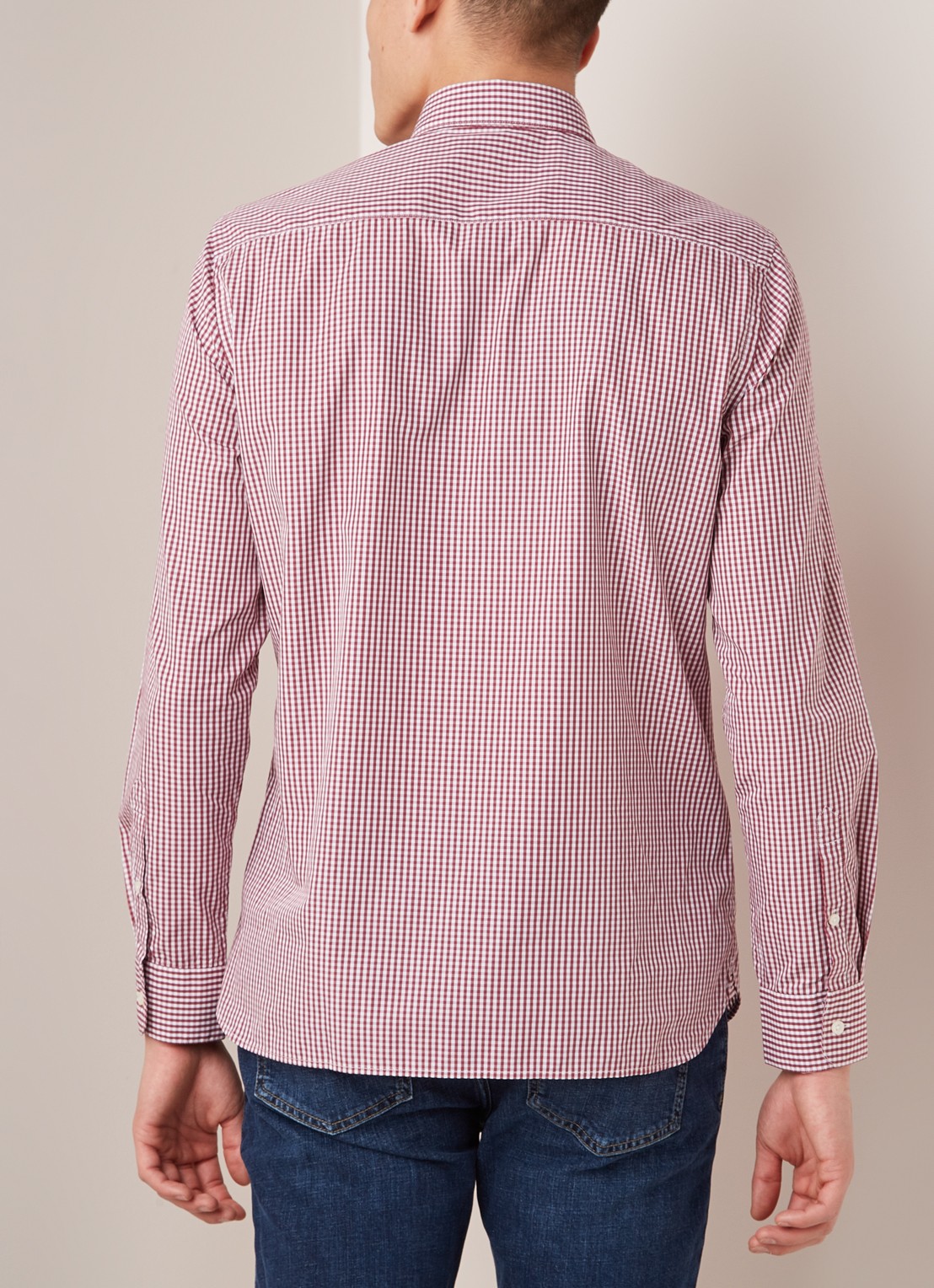 Mango Vichy slim fit overhemd met ruitdessin - achterkant 4 donkerrood