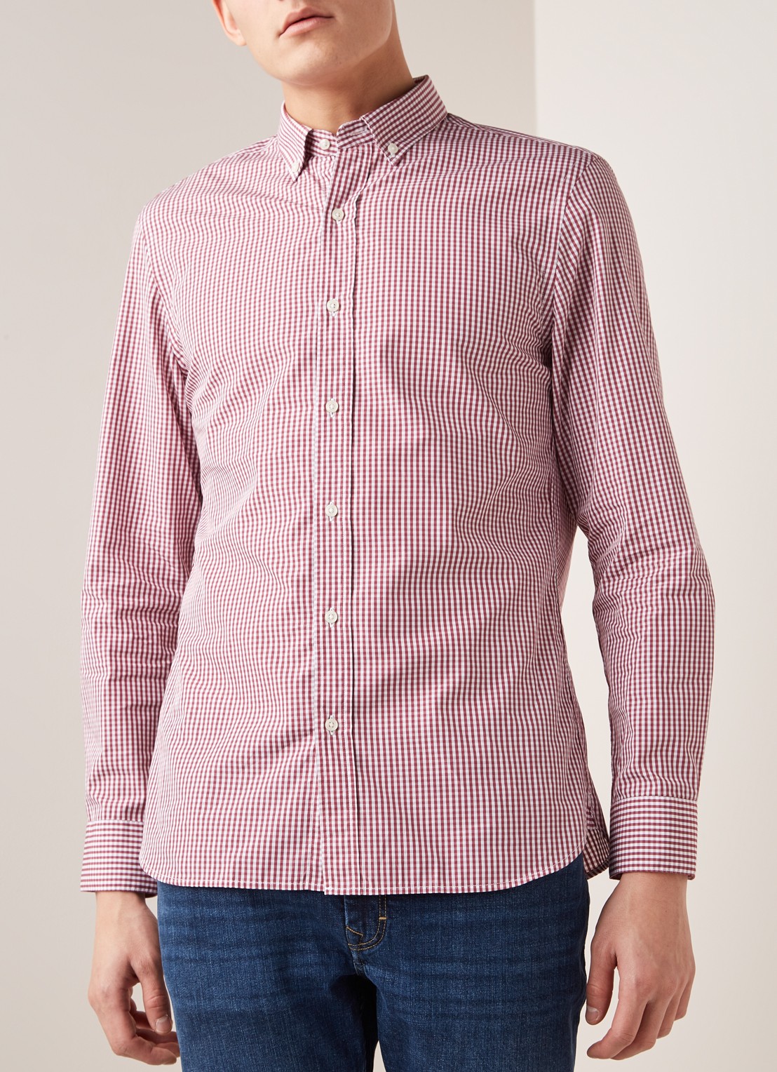 Mango Vichy slim fit overhemd met ruitdessin - detail 3 donkerrood