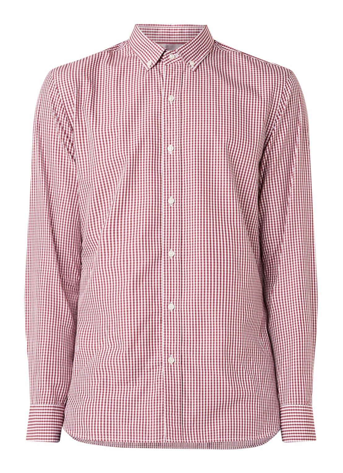 Mango Vichy slim fit overhemd met ruitdessin - voorkant donkerrood