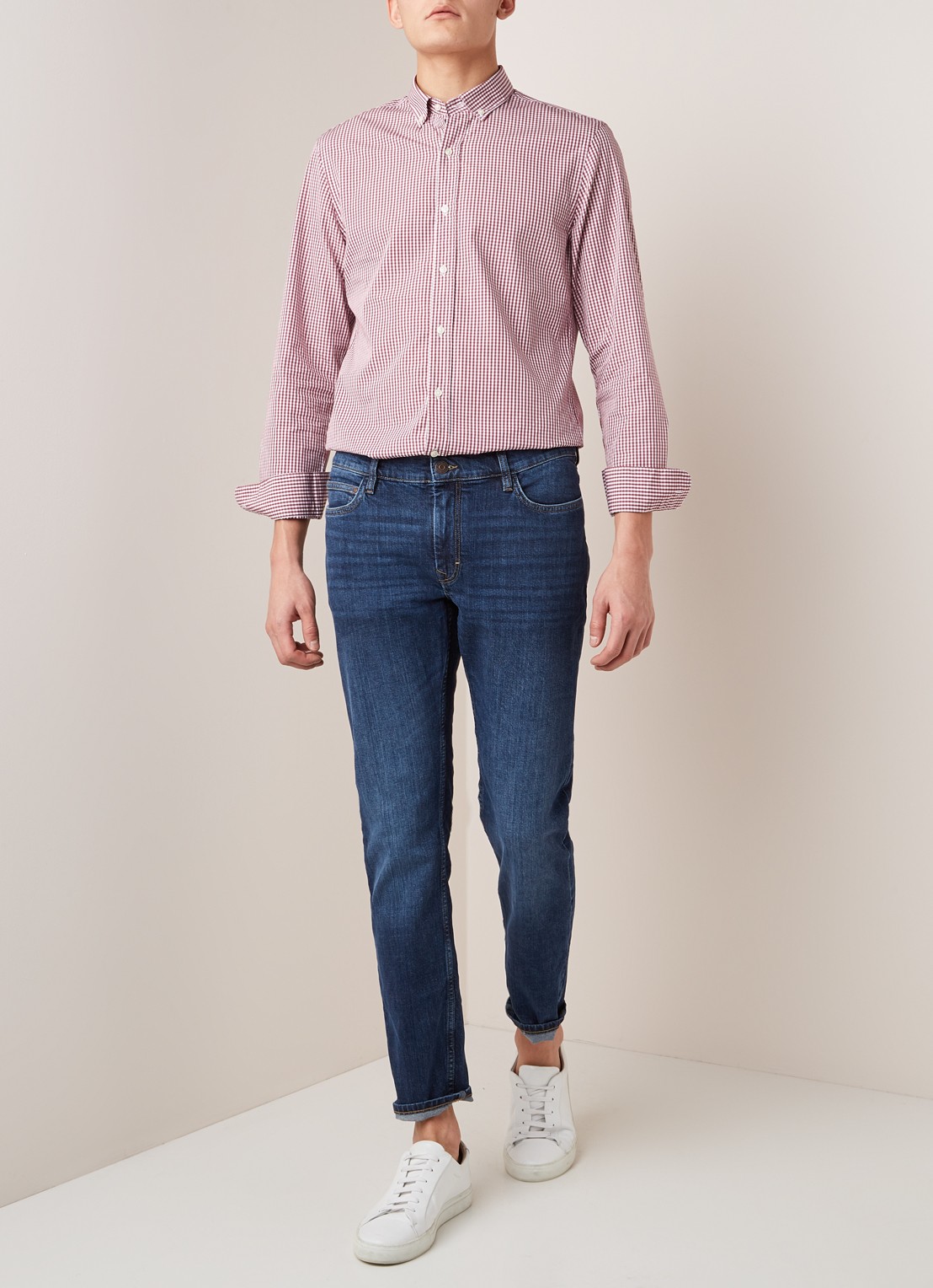 Mango Vichy slim fit overhemd met ruitdessin - voorkant 2 donkerrood