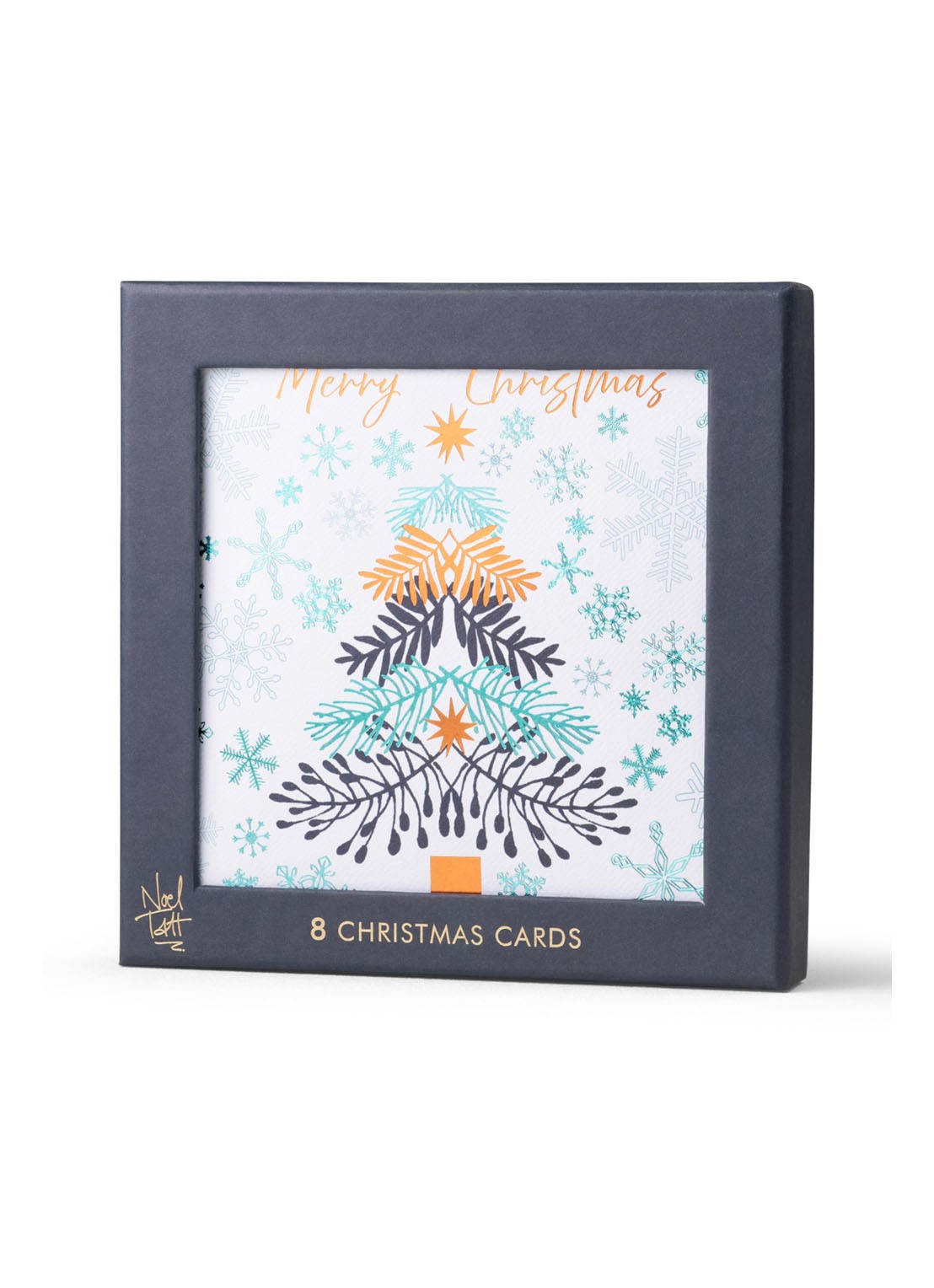 MAP Publishing Kerstboom en sneeuwvlokken - set van 8 inclusief enveloppen - voorkant blauw
