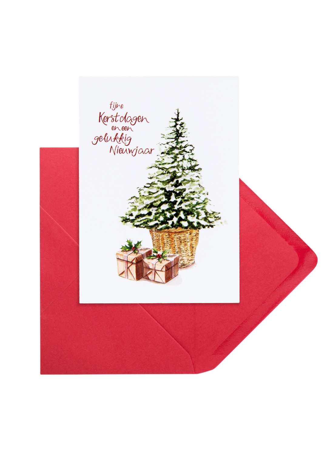 MAP Publishing Kerstboom met cadeaus Fijne Kerstdagen en een gelukkig Nieuwjaar kerstkaart - set van 8 inclusief enveloppen - achterkant wit
