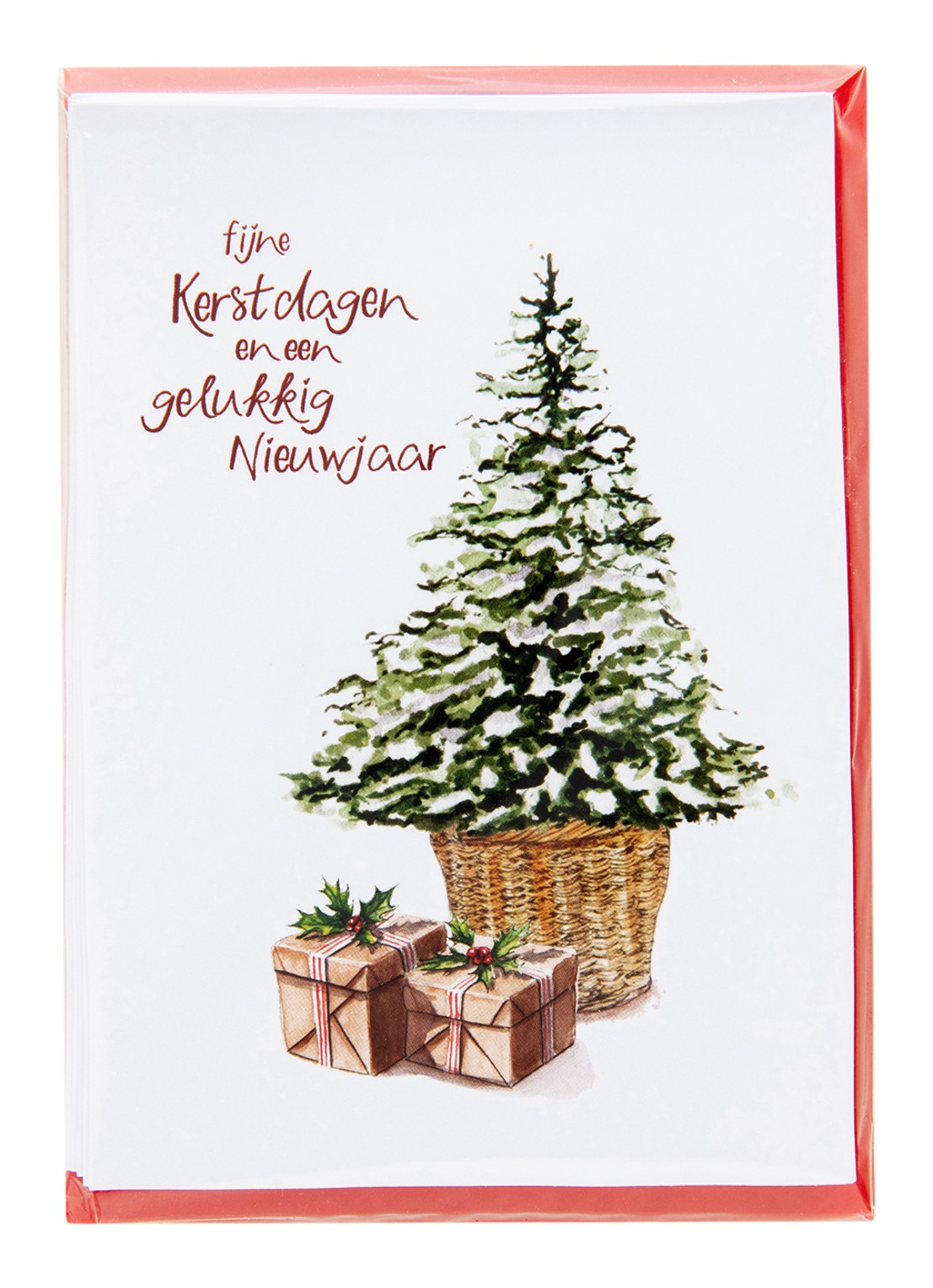 MAP Publishing Kerstboom met cadeaus Fijne Kerstdagen en een gelukkig Nieuwjaar kerstkaart - set van 8 inclusief enveloppen - voorkant 2 wit