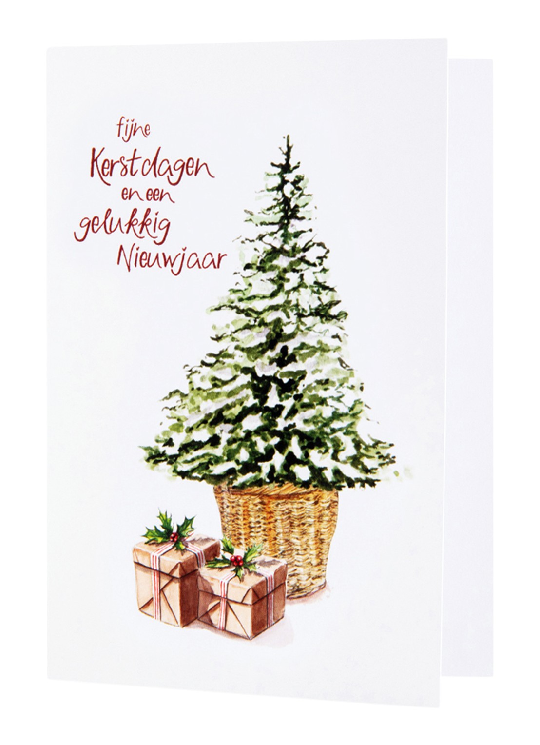 MAP Publishing Kerstboom met cadeaus Fijne Kerstdagen en een gelukkig Nieuwjaar kerstkaart - set van 8 inclusief enveloppen - voorkant 3 wit