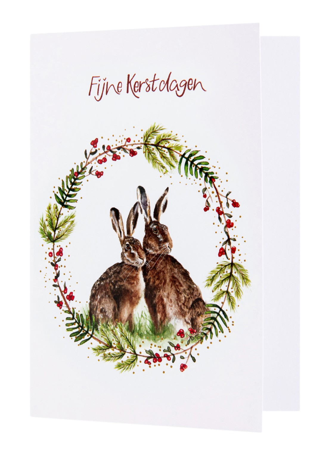 MAP Publishing Konijnen in een krans van hulst Fijne Kerstdagen kerstkaart - set van 8 inclusief enveloppen - voorkant 3 wit