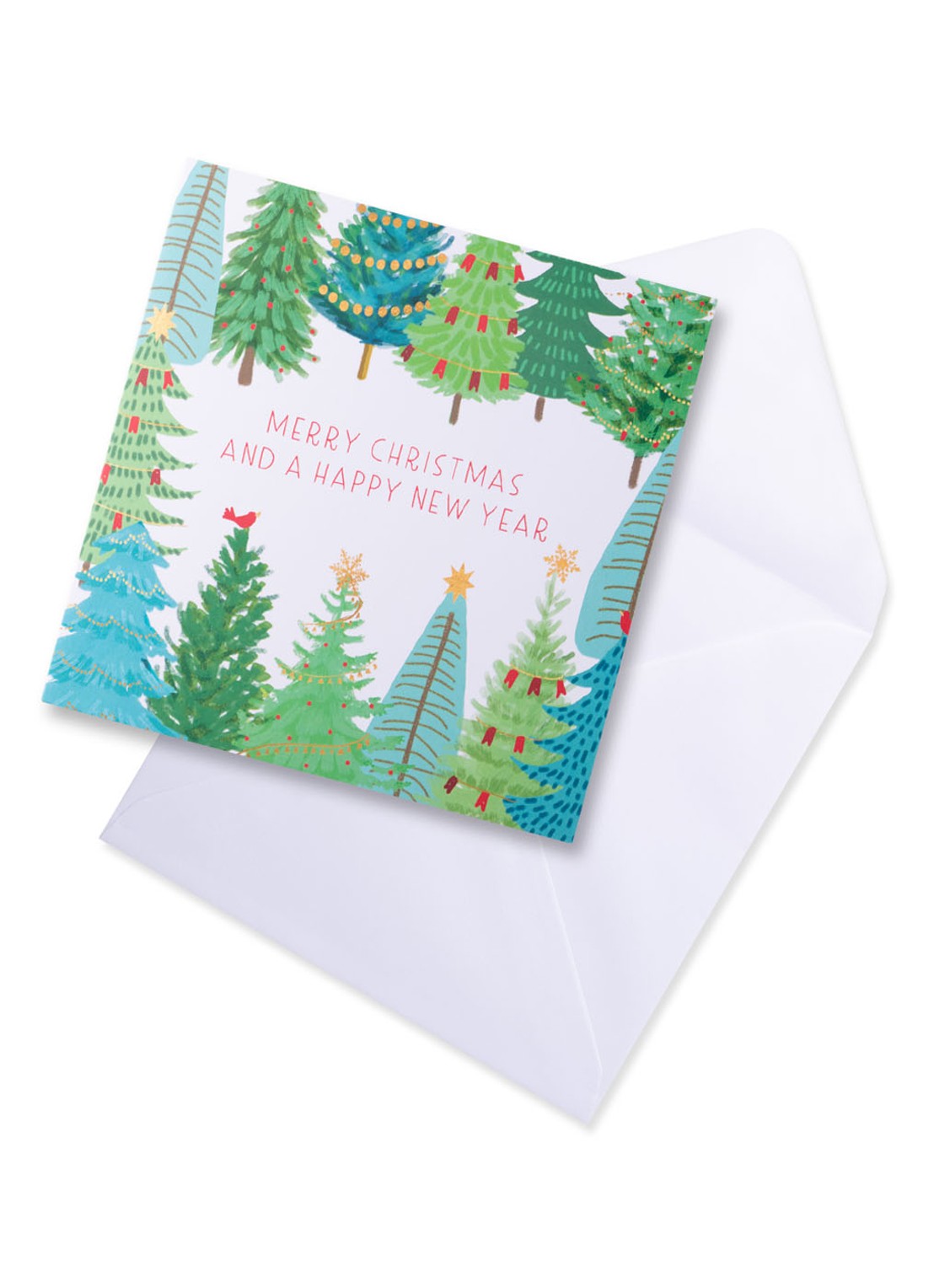 MAP Publishing Merry Christmas and a Happy New Year Kerstbomen kerstkaart - set van 8 inclusief enveloppen - achterkant multicolor