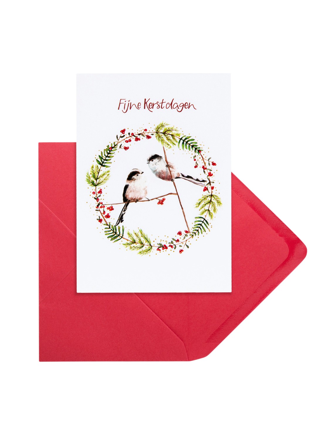 MAP Publishing Vogeltjes in een krans van hulst Fijne Kerstdagen kerstkaart - set van 8 inclusief enveloppen - achterkant 3 wit
