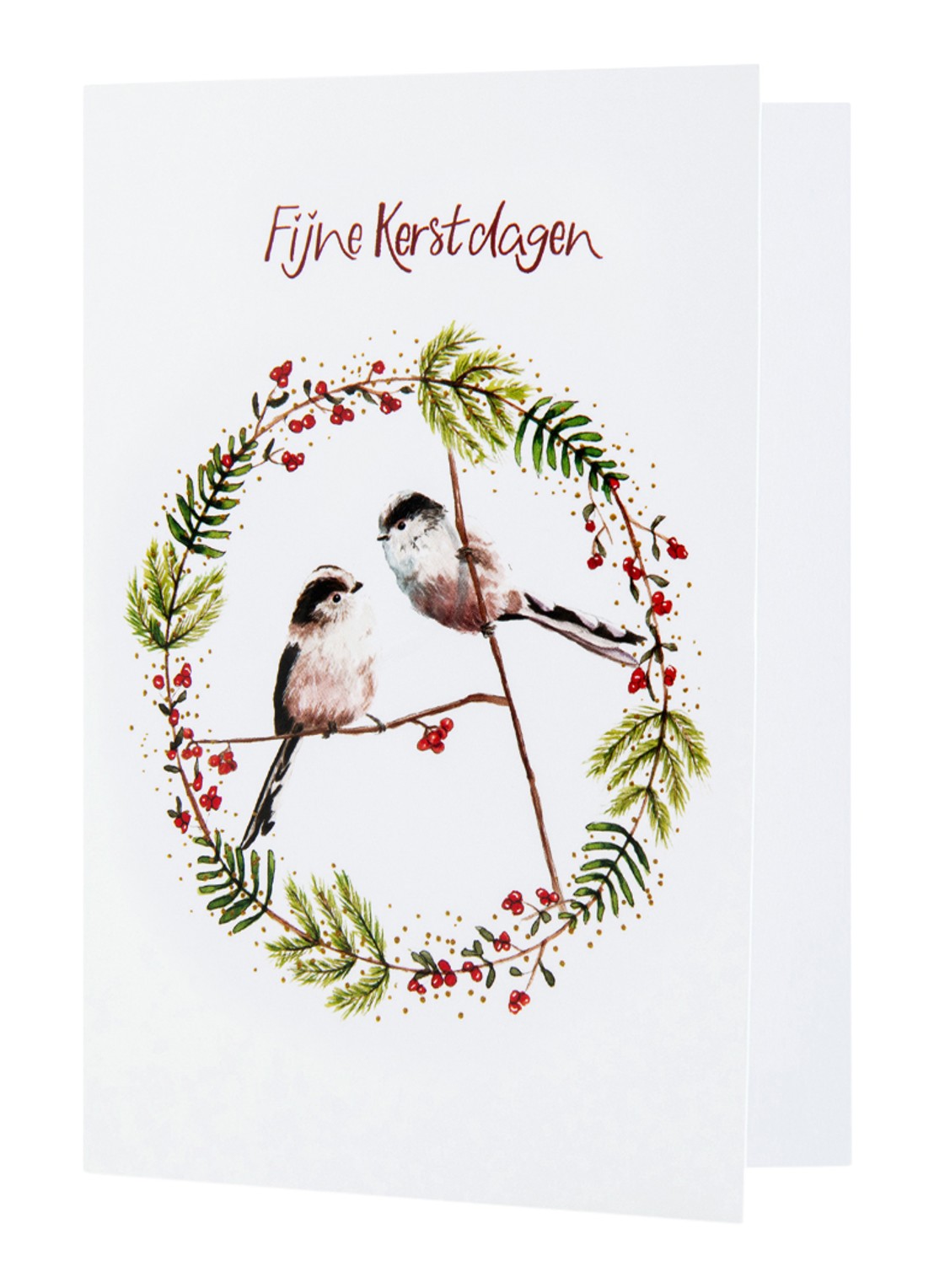 MAP Publishing Vogeltjes in een krans van hulst Fijne Kerstdagen kerstkaart - set van 8 inclusief enveloppen - voorkant 2 wit