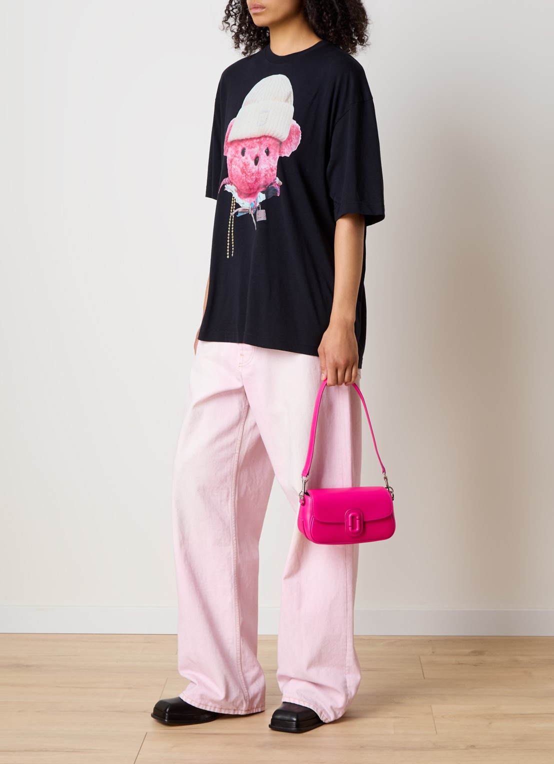 Marc Jacobs Small schoudertas van leer met afneembare schouderriem - voorkant 5 fuchsia