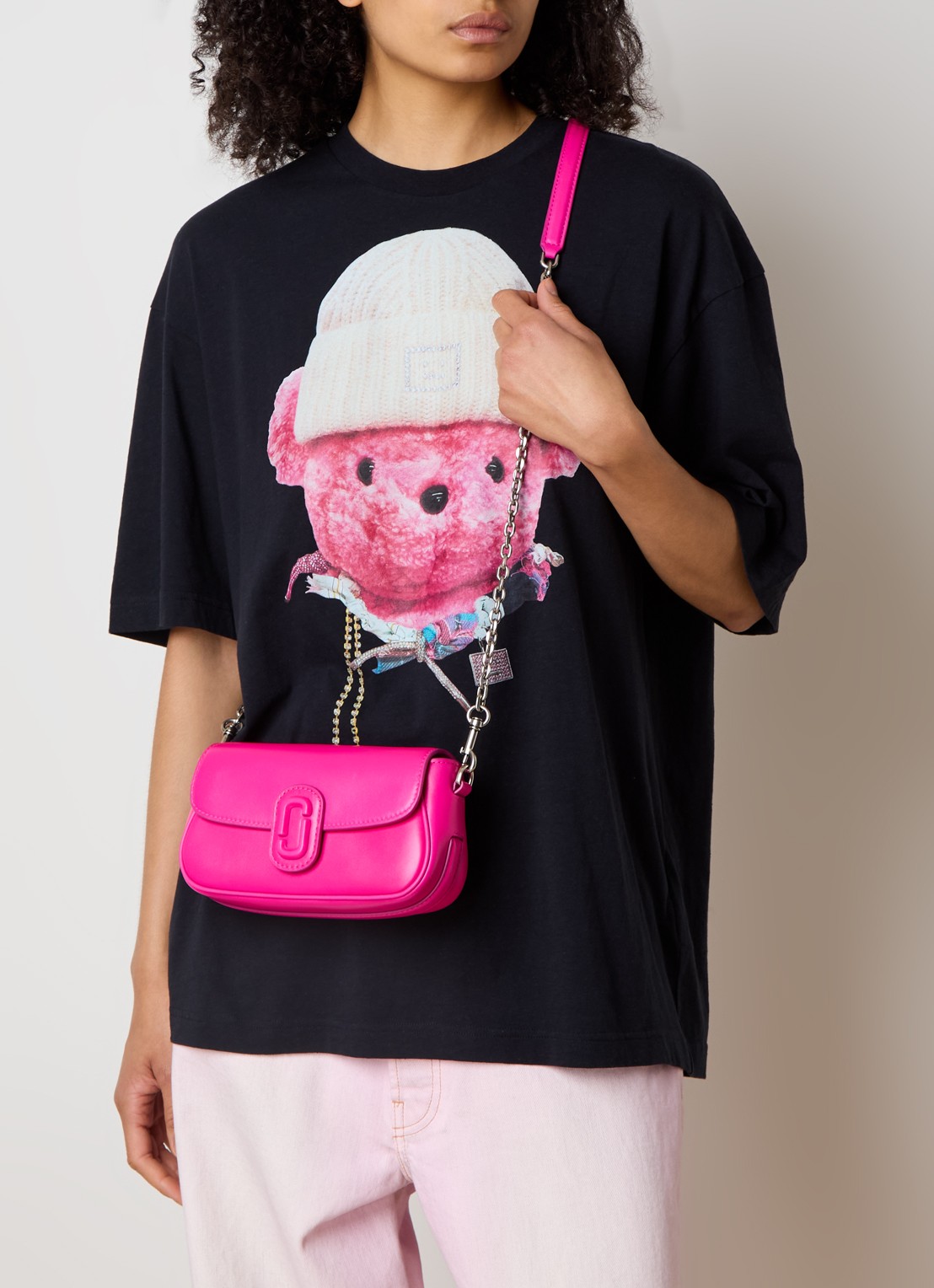Marc Jacobs Small schoudertas van leer met afneembare schouderriem - voorkant 6 fuchsia