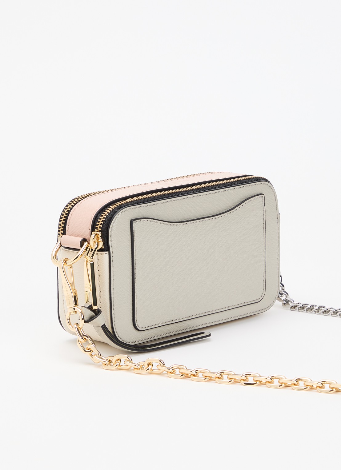 Marc Jacobs The Colourblock Chain Snapshot crossbodytas van leer met afneembare schouderriem - achterkant donkerbeige