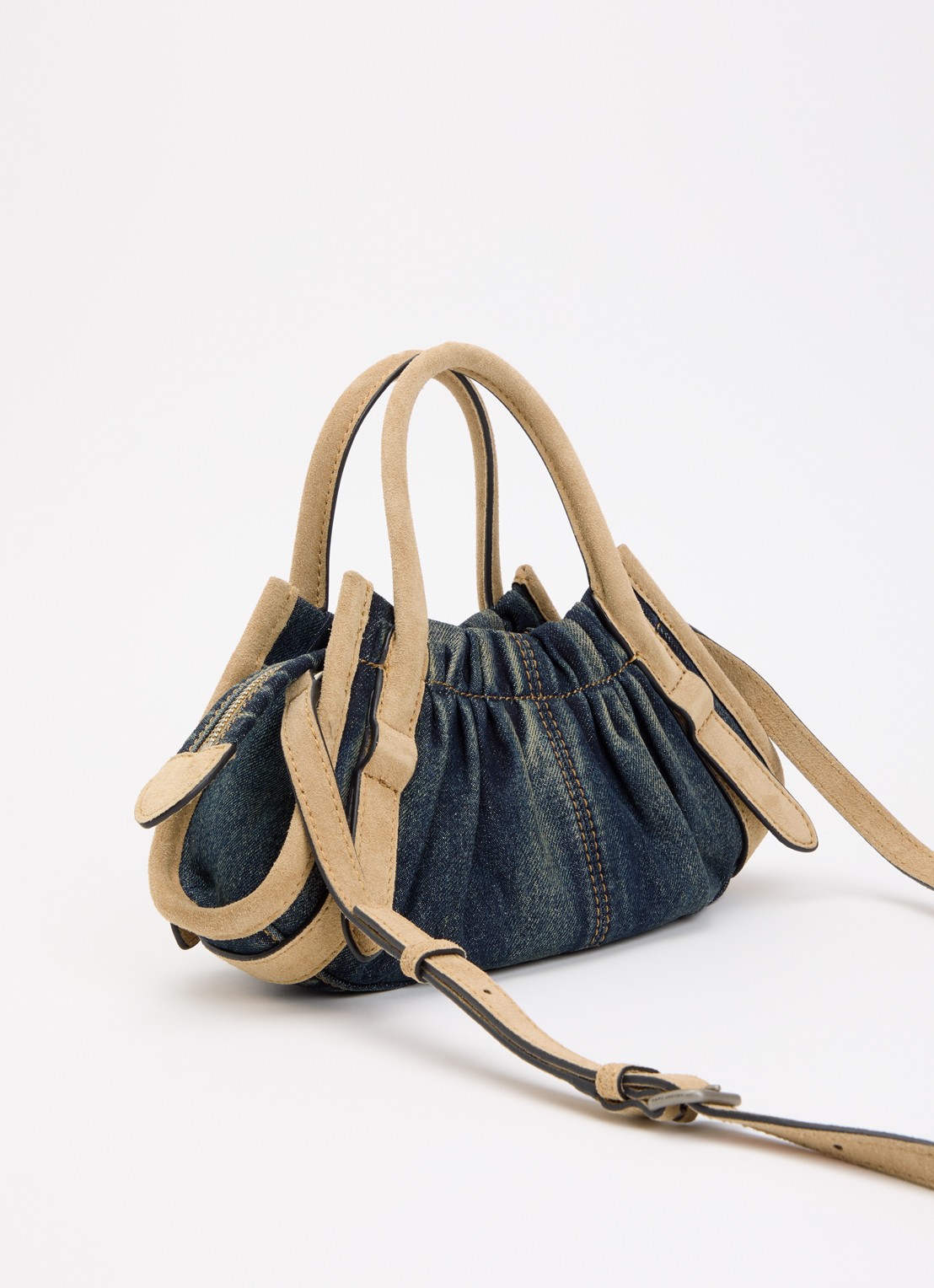 Marc Jacobs The Cristina Small Satchel schoudertas van denim met suède details - achterkant denim