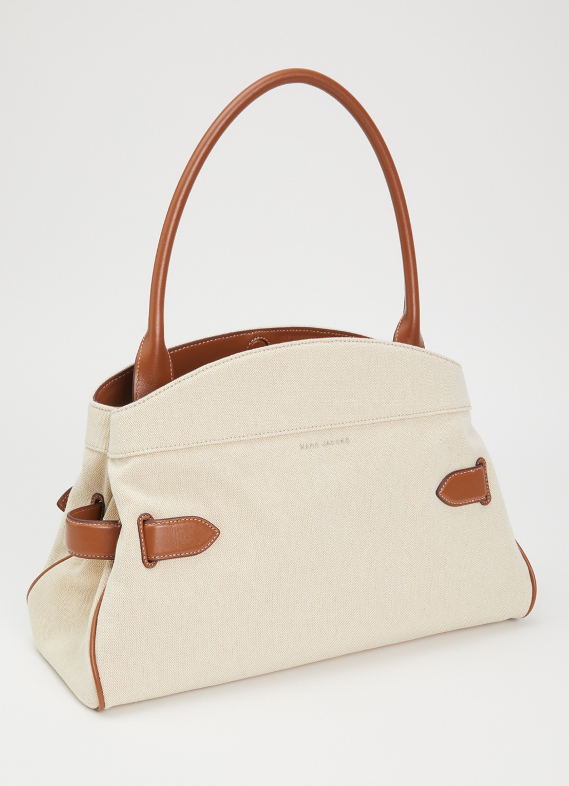 Marc Jacobs The Dakota Satchel schoudertas van canvas met kalfsleren details - achterkant 2 beige