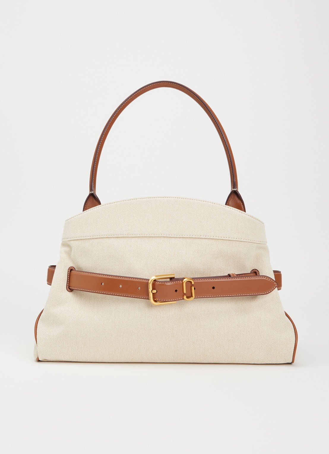 Marc Jacobs The Dakota Satchel schoudertas van canvas met kalfsleren details - voorkant beige