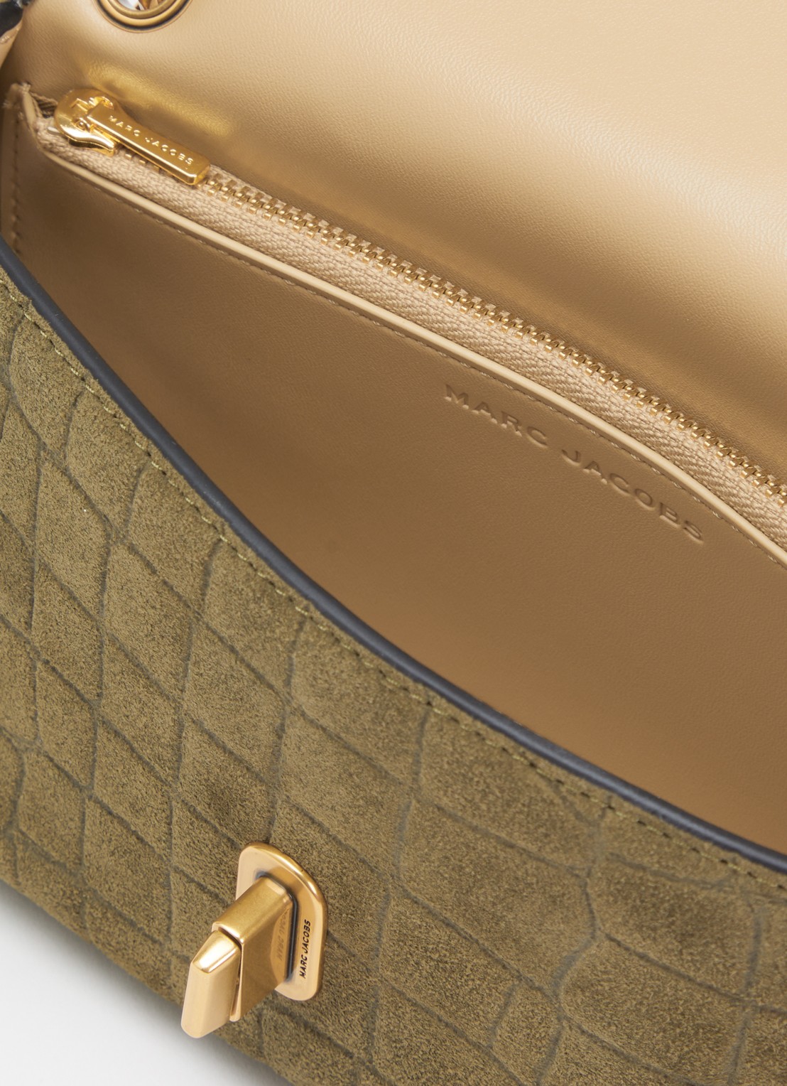 Marc Jacobs The Dual Chain Mini schoudertas van suède met verstelbare schouderriem - detail 2 mosgroen